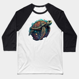 Colorful Swimming Sea Turtle Baseball T-Shirt